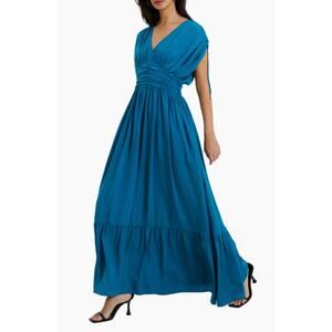 French Connection Audrey Satin Maxi Dress Ocean Depths Teal Blue Size 0 NWT